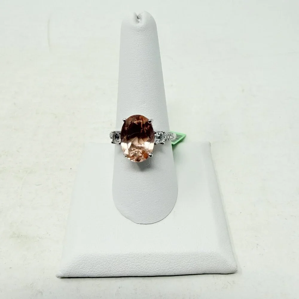 Shop LC Oval Pink Blush Quartz/White Topaz Size 9 Ring‎ in Sterling Silver 5370